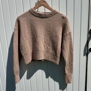 Alo Yoga Wool Cashmere Cropped New Class Crewneck Sweater Chai Latte Size Small